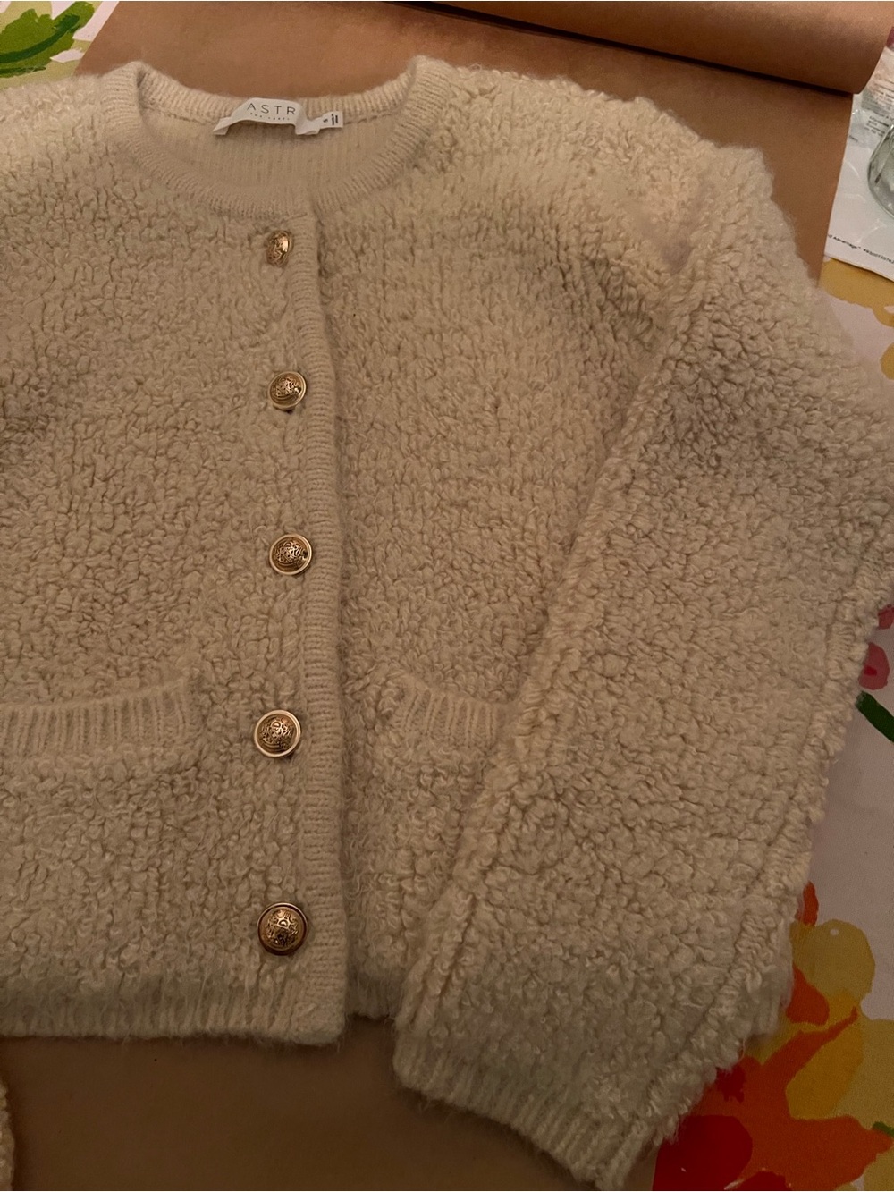Astr Cream Bouclé Button-Front Cardigan - Picture 4 of 7